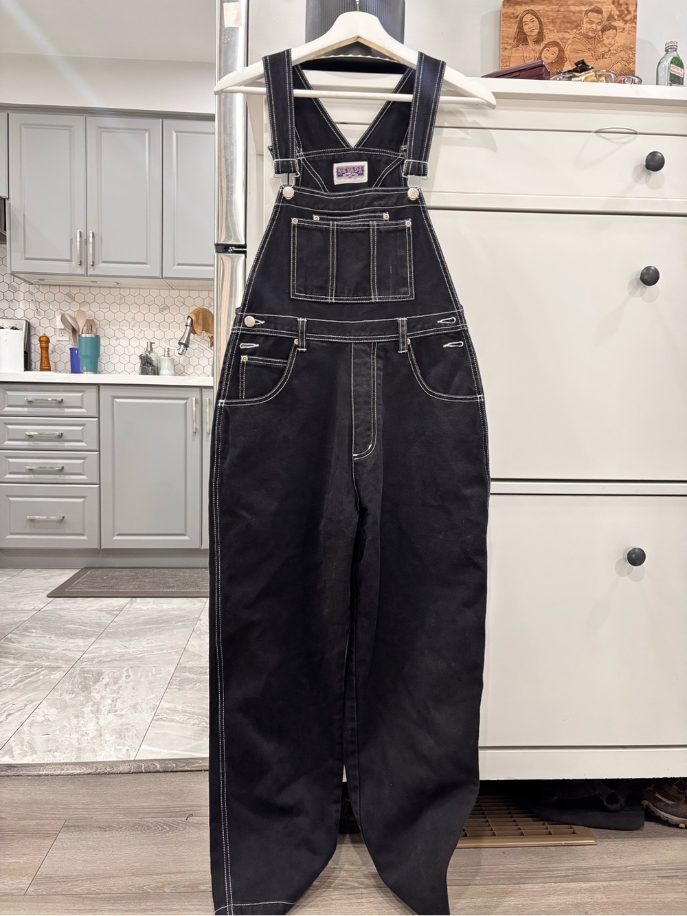 VINTAGE NEVADA  Black Carpenter Overalls with Contrast Stitching